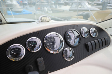 Motor boat dashboard with navigation devices