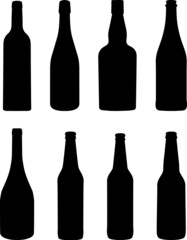 Fototapeta na wymiar Various Black Silhouette Bottles of Wine, Beer and Soda
