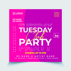 Tuesday Night party club dj party flyer social media post banner template