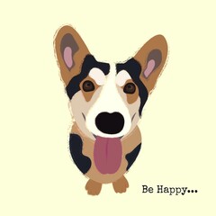 Image of a dog, and the caption "Be happy"