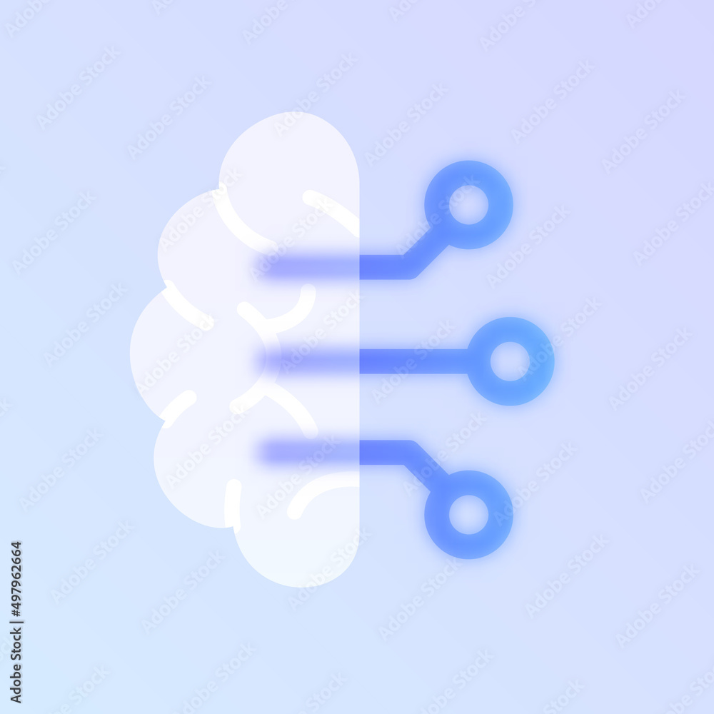 Poster artificial intellegence glass morphism trendy style icon. brain transparent glass color vector icon 
