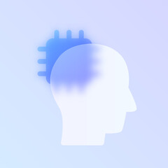 artificial intellegence glass morphism trendy style icon. human head transparent glass color vector icon with blur and purple gradient. for web and ui design, mobile apps and promo business polygraphy