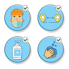 2019-nCoV covid-19 virus protection tips. Coronovirus Warning. Coronavirus Infographic Prevention. Set of isolated vector illustrations in cartoon style on a blue background.