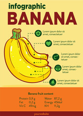 Banana infographic template concept with four points list and icon symbol
