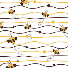 Honey bee seamless pattern, kid design. Summer illustration.
