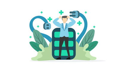 A man who needs energy to fight his job, recharge his energy .isolated on white background ,Vector illustration EPS 10