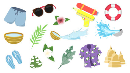 Songkran element in Summer for content online , isolated on white background, Vector illustration EPS 10