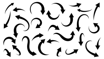 Set arrows pointing in different directions handwritten calligraphy isolated on white background , Flat Modern design, illustration Vector EPS 10