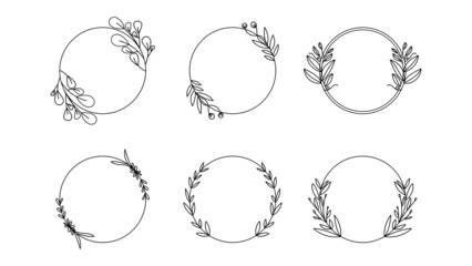 Geometric floral frames, borders, wreaths Trendy Line drawing, line art style isolated on white background , Vector illustration EPS 10