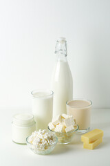 Different milk products: milk, cheese and yogurt	