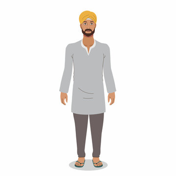 Indian Punjabi Traditional Outfit | Indian Punjabi Man (Sardar Ji) In Kurta And Pajama With Turban | Punjabi Man Character
