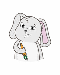 Cute funny kawaii sad rabbit. Vector flat illustration of a character icon.