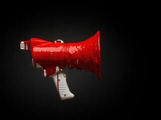 megaphone covered in blood. the concept of bloody propaganda