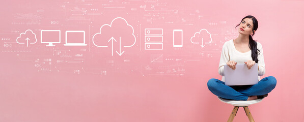 Cloud computing with young woman using a laptop computer