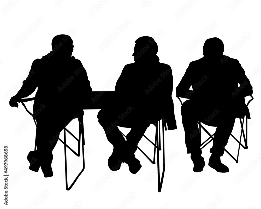 Wall mural People in urban cafe. Isolated silhouettes of people on a white background