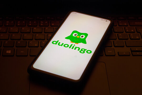 April 9, 2022, Brazil. In This Photo Illustration The Duolingo Logo Seen Displayed On A Smartphone.