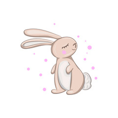 Cute bunny is standing with his eyes closed