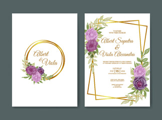 wedding invitation with rose and leaves watercolor decoration