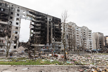 War in Ukraine. Ruined houses of Borodianka, Ukraine