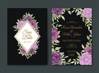 Obraz premium wedding invitation with rose and leaves watercolor decoration