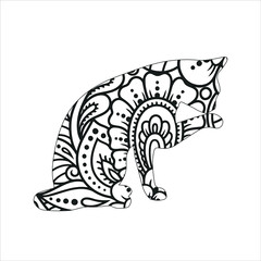 Mandala animal coloring page with  cat ,Coloring book page with floral pattern cat  ,Cat sitting  stylized, vector, illustration,  hand drawn.   t-shirt design 