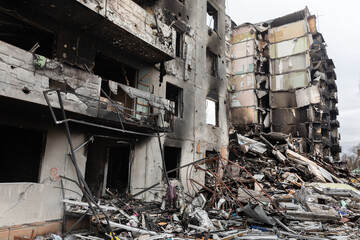 War in Ukraine. Ruined houses of Borodianka, Ukraine
