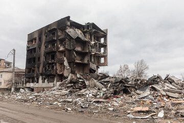 War in Ukraine. Ruined houses of Borodianka, Ukraine