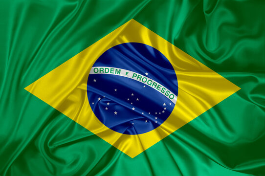 National flag of Brazil hoisted outdoors. Brazil Day Celebration