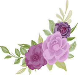 set of purple rose bouquet isolated clipart