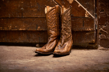 The only footwear for a cowboy. Shot of a pair of cowboy boots.