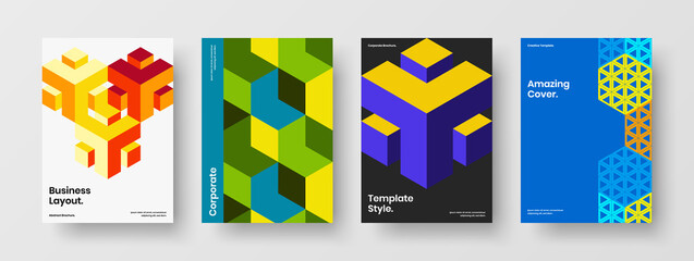 Original mosaic shapes postcard template composition. Amazing magazine cover vector design layout bundle.
