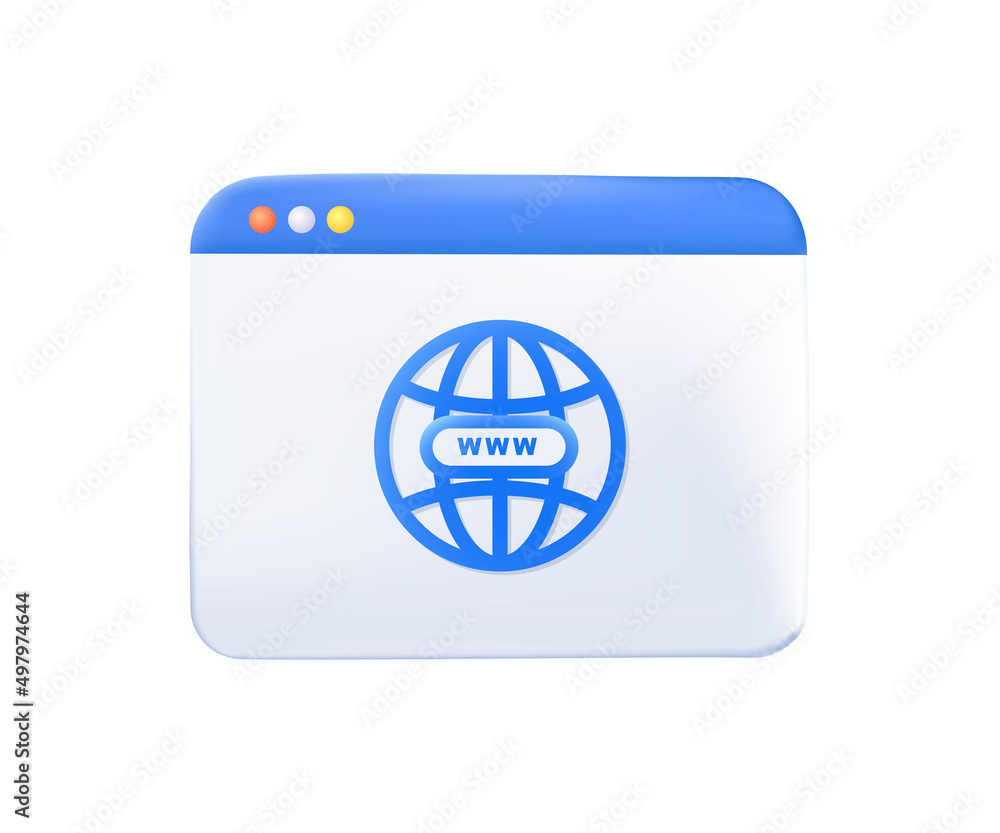 Fototapete Hypertext Transfer Protocol Concept, HTTP data web page. Web browser, internet communication protocol. 3d vector icon. Cartoon minimal style. Modern browser window design. Internet empty page. 3D