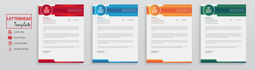 Modern Business Letterhead Template Design in four different colors