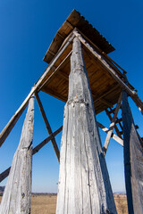 wooden structure, hunter's position, shot from below