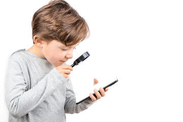 Boy searching the internet with a smartphone