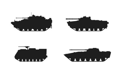 Fototapeta na wymiar tracked armoured vehicle icon set. war and army symbols. vector images for military infographics and web design