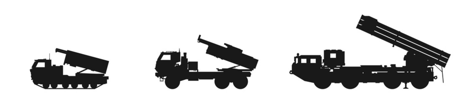 multiple launch rocket system icon set. war weapon and army symbols. vector image for military web design