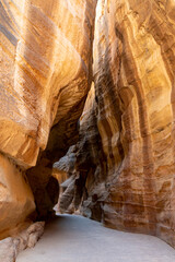 Slot Canyon, or Siq, trail hike to Petra, Jordan