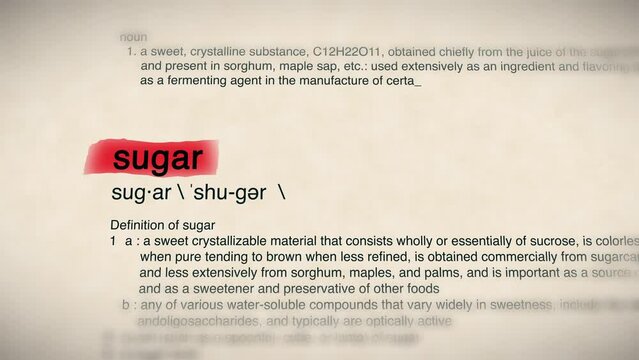The Word Sugar Red Highlighted in a Dictionary Animation