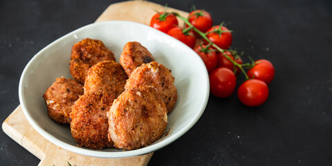cutlet grilled meat pork, beef, lamb, chicken fresh healthy meal food snack diet on the table copy space food background rustic top view