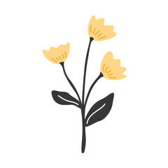 Yellow isolated flat flower. Vector clip art illustration
