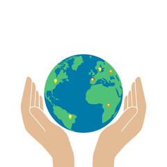 Vector illustration of Earth in hands. Earth Day.