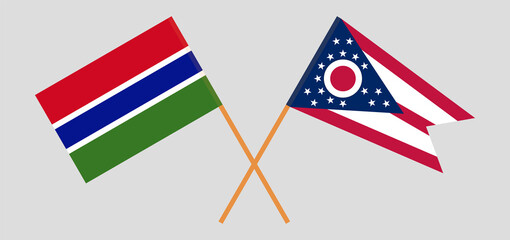 Crossed flags of the Gambia and the State of Ohio. Official colors. Correct proportion