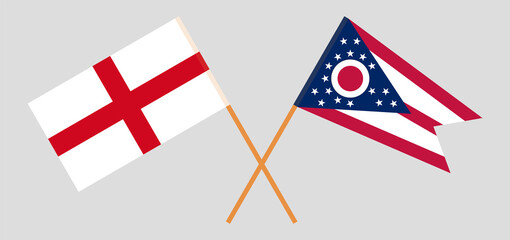 Crossed flags of England and the State of Ohio. Official colors. Correct proportion