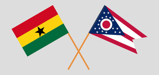Crossed flags of Ghana and the State of Ohio. Official colors. Correct proportion