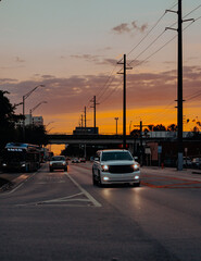 sunset on the highway street miami usa florida nw cars traffic lights 