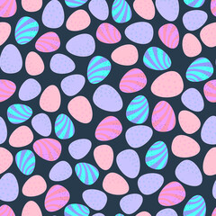Seamless Easter pattern with eggs. Vector illustration in cute doodle style.