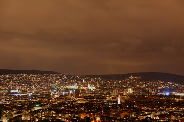 Fototapeta na wymiar Panorama of the city of Zurich at night from the city