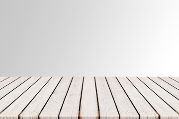 White Wood Plank Empty Table For Products Display With Soft Gray Background