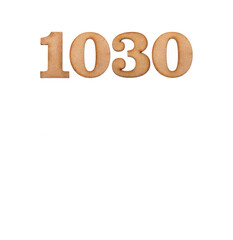 Number 1030 in wood, isolated on white background